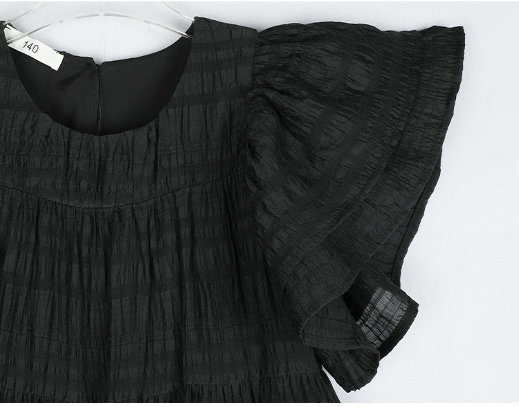 Girls Princess Dress 2024 Summer Ruffled Mid-Length Vacation Style Cake Dress