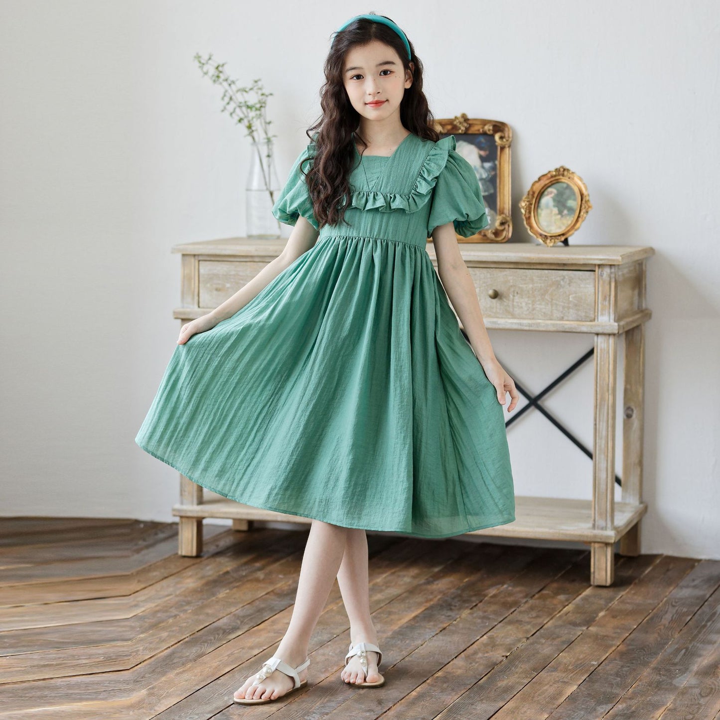 2024 New Girls Dress Swing Short Sleeve Cute Princess Dress