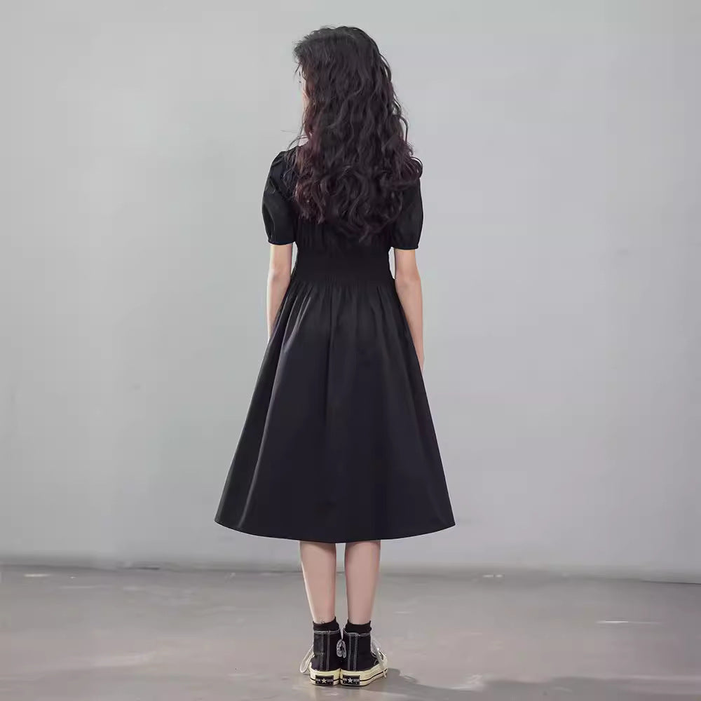 2024 Girls Short Sleeve Dress Summer New Medium and Large Children Slim A- Line Dresses