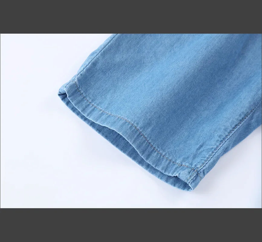 New Thin Soft Boys Jeans 2024 Summer Knee Length Denim Pants Children Clothes Teen 100% Cotton Pocket Fashion